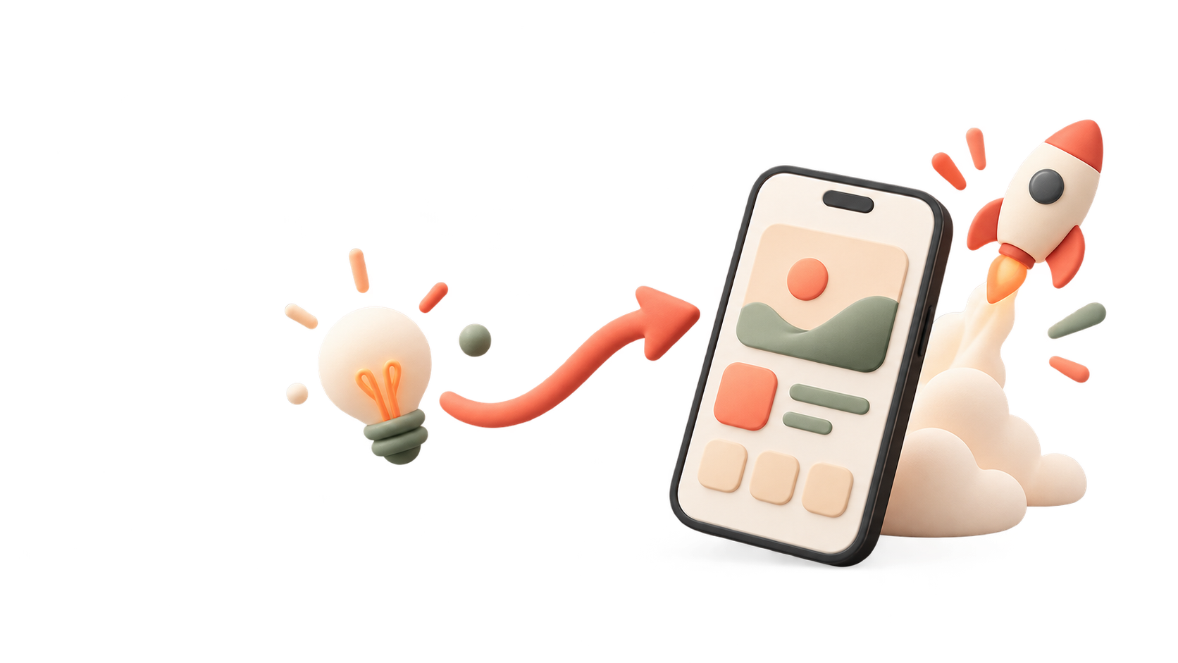 Illustration of the journey from an idea to a launched mobile product
