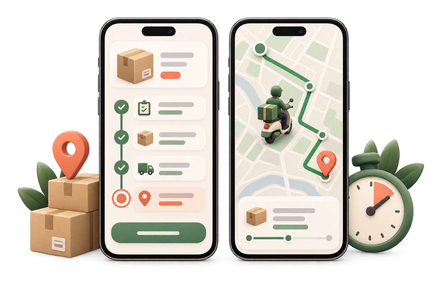 Mobile delivery app with an order and courier route