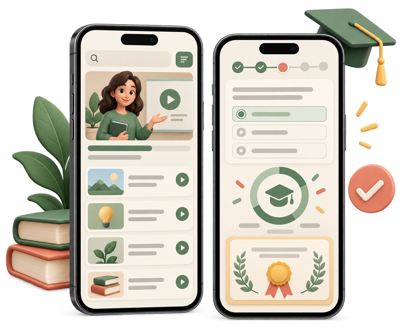 Mobile education app with courses, lessons, and progress