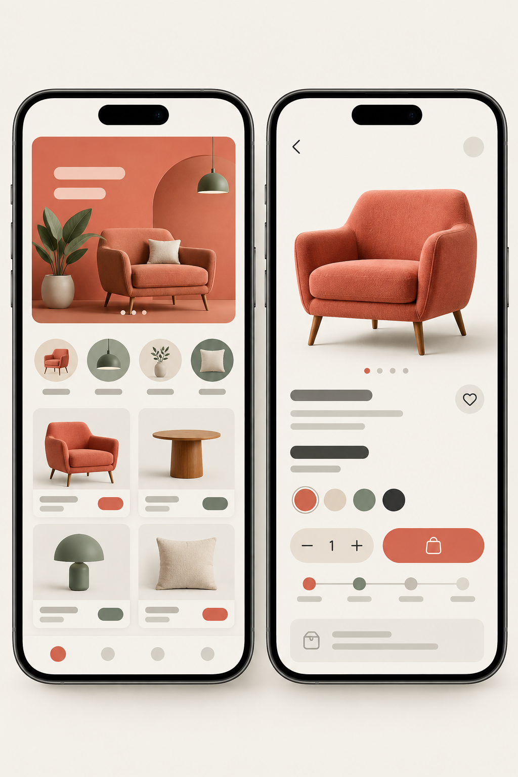 Illustration of a mobile online shop with products, cart, payment, and delivery