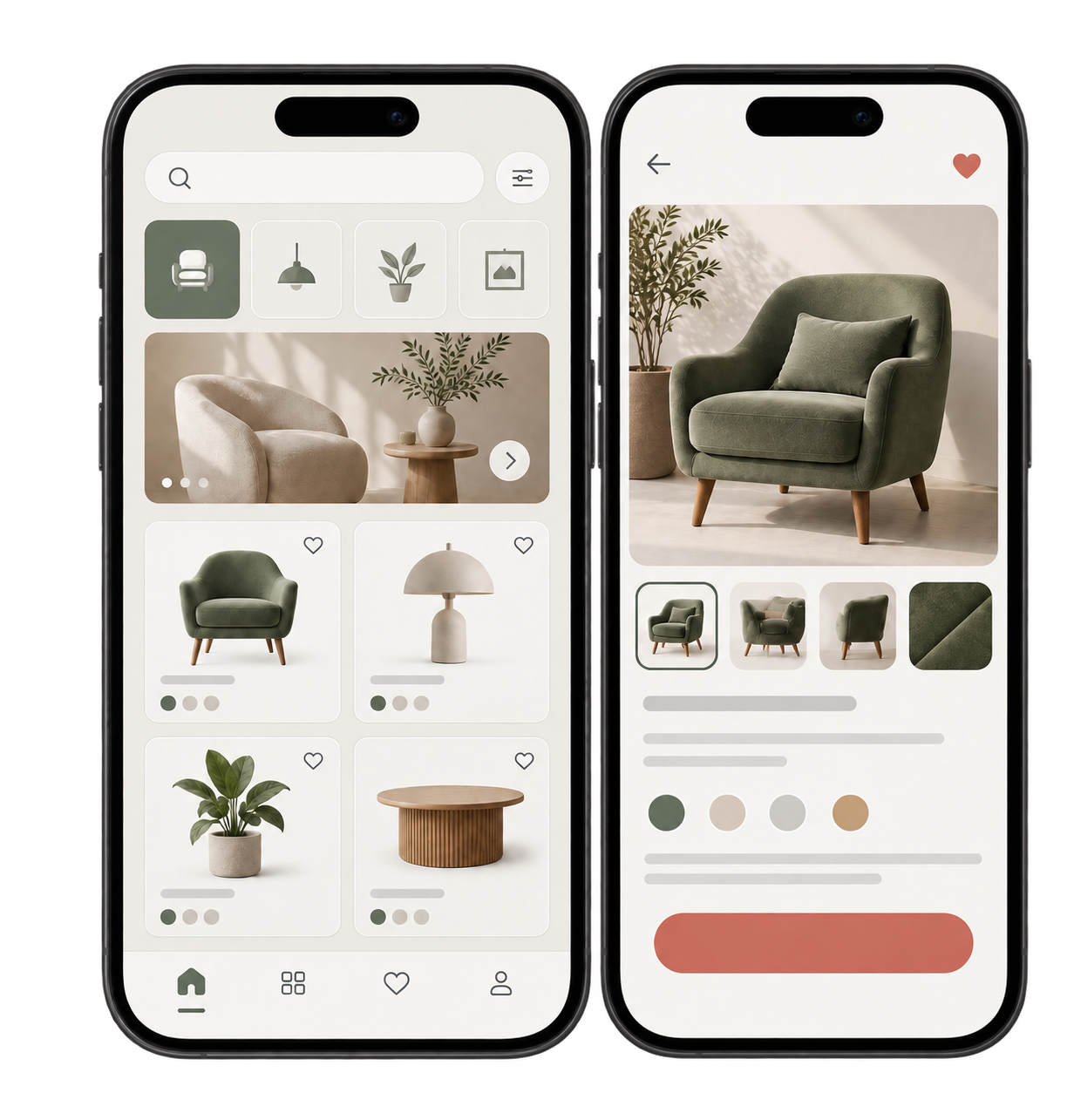 Illustration of a mobile product catalogue on smartphone screens