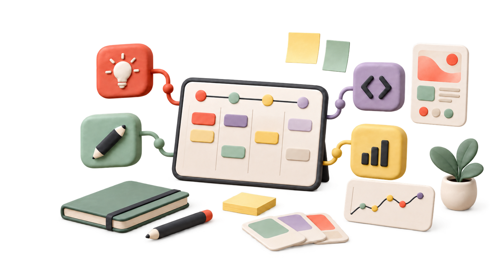 Visual diagram of product team roles and product development stages